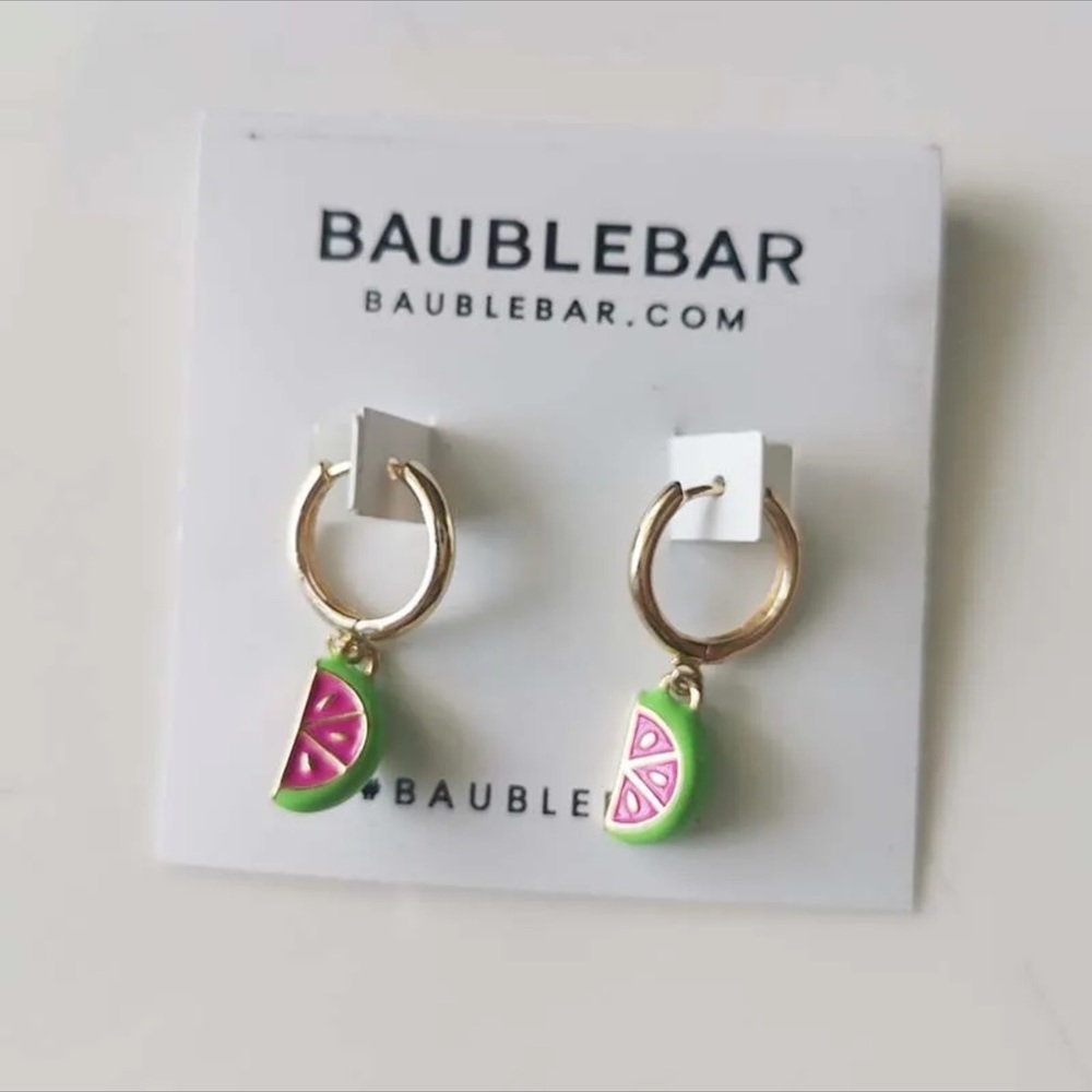 Baublebar Gold Watermelon Pink Green Enamel Earrings